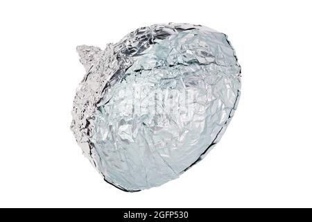 Aluminium foil hat isolated on white background, symbol for conspiracy theory and mind control protection.