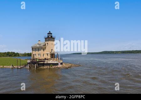 Historic Rondout Creek or Kingston Lighthouse on the Hudson River in New York State Stock Photo