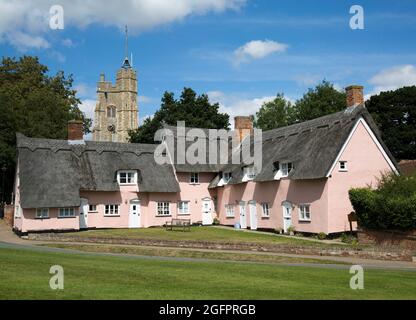 The village Green and St Mary's Church Cavendish Suffolk Stock Photo