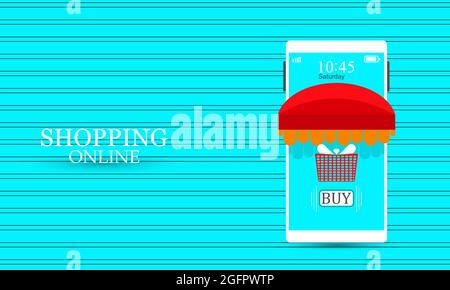 Online shopping on website or mobile application illustration. E-commerce Online shopping buy sell concept Stock Vector