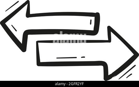 Hand drawn forward and backward arrow icon in doodle style isolated. Stock Vector