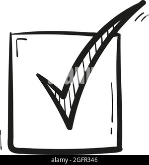 Hand drawn check mark icon in doodle style isolated. Stock Vector