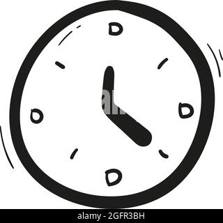 Hand drawn clock and alarm icon in doodle style isolated. Stock Vector