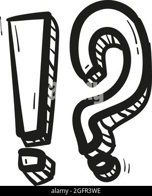 Hand drawn exclamation mark and question icon in doodle style isolated. Stock Vector