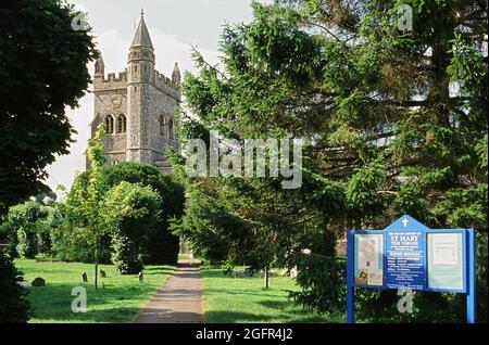 St Mary's church tower and churchyard at Old Amersham, Buckinghamshire, Southern England Stock Photo