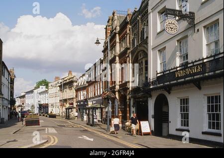 Fore Street, Hertford, Hertfordshire, UK, with buildings and pedestrians Stock Photo