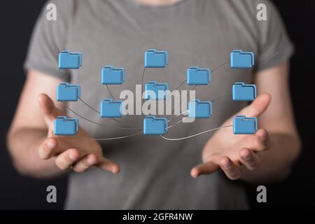 Person presenting the virtual projection of cloud computing concept Stock Photo