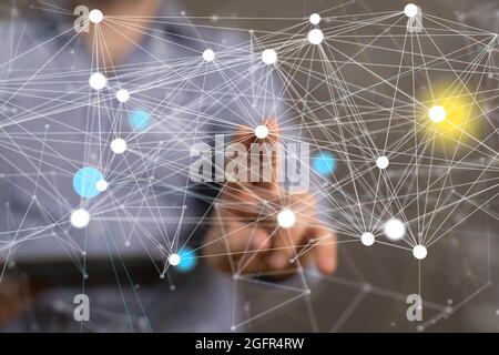 Person presenting the virtual projection of network Stock Photo