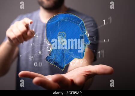 Person presenting the virtual projection of artificial intelligence Stock Photo