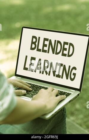 Sign displaying Blended Learning. Business concept combines traditional classroom lessons with online teaching Online Jobs And Working Remotely Stock Photo