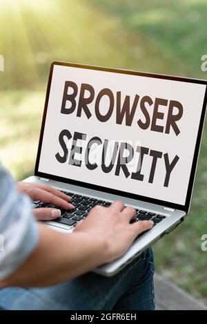Text caption presenting Browser Security. Word Written on security to web browsers in order to protect networked data Online Jobs And Working Remotely Stock Photo