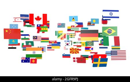 3D rendering of flags of many countries Stock Photo