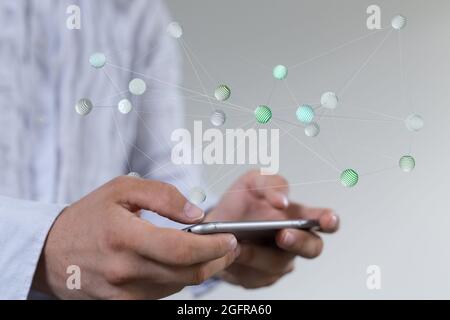 Person presenting the virtual projection of networking Stock Photo