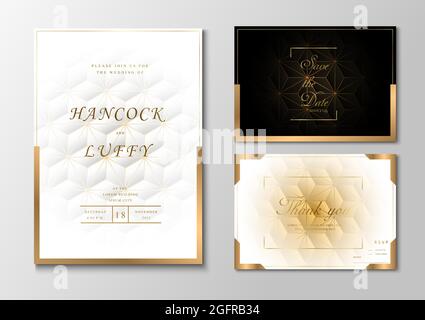 Elegant premium wedding invitation card template. Geometric design luxury background with golden frame Stock Vector