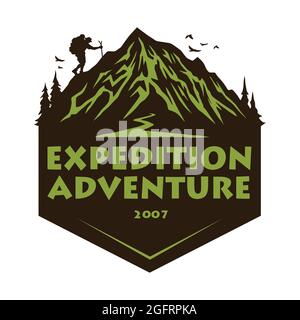 Logo for Mountain Hiking Climbing Adventure, Emblems, and Badges. Camp in Forest Vector Illustration Design Elements Template Stock Vector