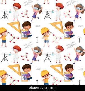 Kid with learning tools seamless background illustration Stock Vector