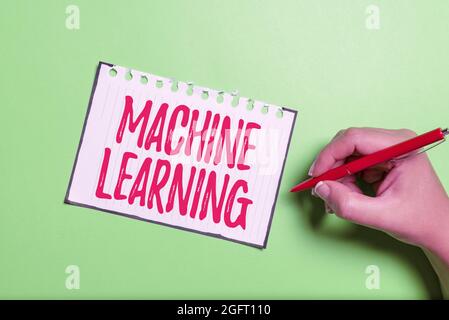 Hand writing sign Machine Learning. Business concept scientific study of algorithms and statistical models Brainstorming Problems And Solutions Asking Stock Photo