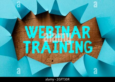 Hand writing sign Webinar Training. Word Written on a training or seminar that takes place on the Internet Brainstorming New Ideas And Inspiration For Stock Photo