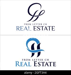 Real estate initial CH icon logo design home building Stock Vector