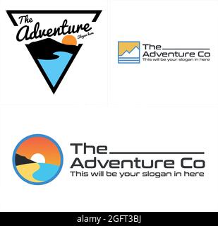 Adventure recreation with mountain and beach logo design Stock Vector