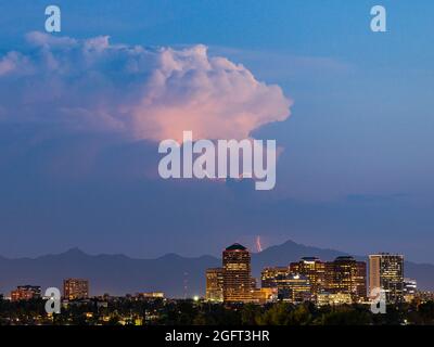 Distant Monsoon Thunderstorm over Phoenix, Arizona Skyline Stock Photo