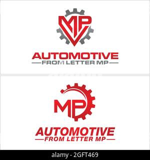 Gear letter MP icon vector automotive logo design Stock Vector