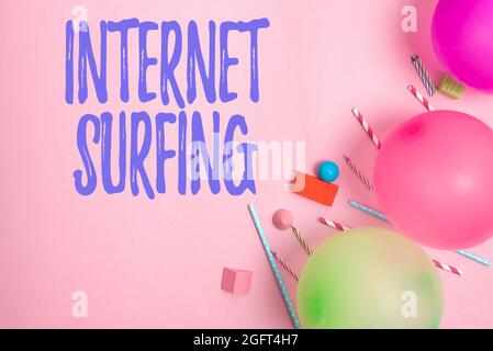 Conceptual caption Internet Surfing. Business concept browsing the Internet Navigating the world wide web Colorful Birthday Party Designs Bright Stock Photo