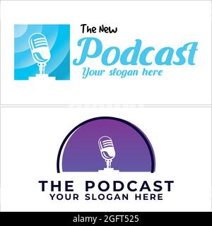 podcast with microphone symbol icon vector logo design Stock Vector