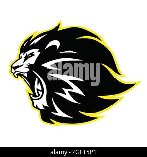 Lion Roaring Head Logo, Sign, Vector Black and White Design Icon Stock Vector