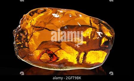 amber, natural fossilized tree resin isolated on shiny black background (3d rendering) Stock Photo