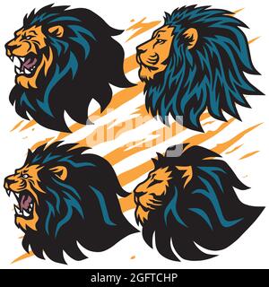 Lion Roar Logo Set Collection. Premium Design Vector Mascot Illustration Icon Cartoon Pack Stock Vector