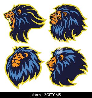 Lion Sport Logo Mascot Set Premium Collection Vector Illustration Template Stock Vector