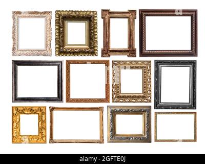 Vintage wooden carved frames isolated on white background Stock Photo