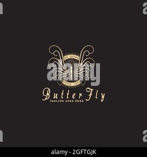 Beauty Butterfly Logo Design Inspiration Stock Vector