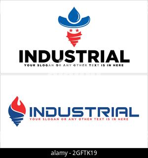 Industrial with drill and gas oil logo design Stock Vector