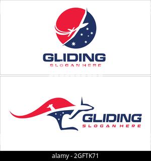 Plane with kangaroo star icon logo design for flight transportation Stock Vector