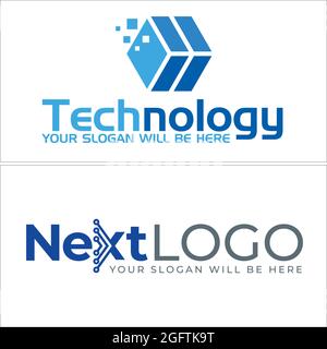 Technology with blue rectangular box pixel and circuit tech logo vector Stock Vector