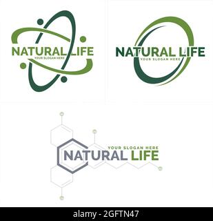 Green people atomic and hexagonal molecule chemistry logo design Stock Vector