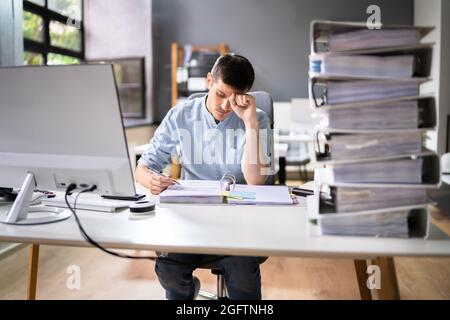 Banner Accountant Employee Man In Office Using Business Computer Stock Photo