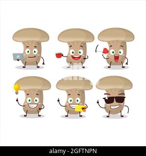 Toadstool cartoon character with various types of business emoticons ...