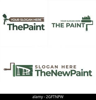 Construction with paint spray gun and skyline logo design Stock Vector