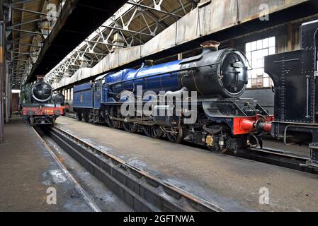 Great Western Railway steam loco 6023 ‘King Edward II’ in BR Blue livery at Didcot Railway Centre, Oxfordshire Stock Photo