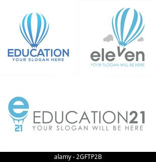 Air balloon fly in the sky with combination lettering logo Stock Vector
