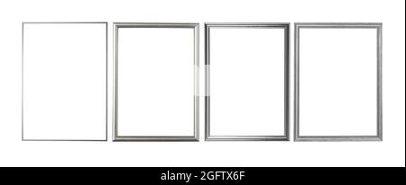 Silver photo Frame isolated on white, A4 size Stock Photo