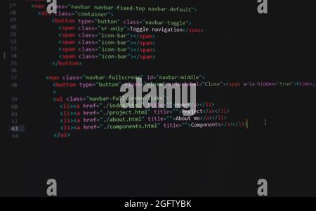 developer python, java script, html, css source code on monitor screen. writing script of software developer. program coding. programmer editing code Stock Photo
