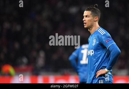 File photo dated February 26, 2020 of Juventus' Cristiano Ronaldo during the UEFA Champions League round of 16 first leg Olympique Lyonnais (OL) v Juventus Turin football match at the Parc Olympique Lyonnais stadium in Decines-Charpieu near Lyon, central-eastern France. Manchester City are in talks to sign Cristiano Ronaldo from Juventus. The Portugal captain, through his agent Jorge Mendes, has told Juventus he no longer wants to play for the club. Ronaldo, who is in the final year of his contract in Turin, was not in City's plans this summer but he is an option they are considering after the Stock Photo