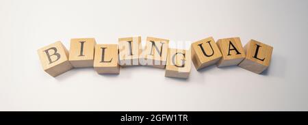 The word bilingual was created from wooden cubes. Education and business. Close-up. Stock Photo