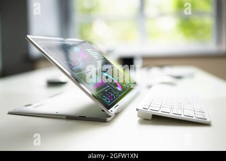 KPI Chart Dashboard On 2 In 1 Laptop Screen Stock Photo