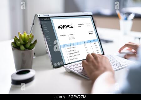 E Invoice On Laptop. Online Electronic Bill Management Stock Photo