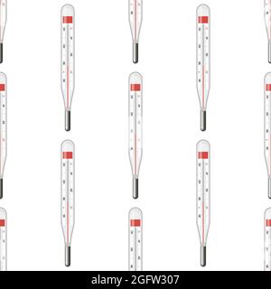 Glass Medical Thermometer Isolated on White Background. Measuring Temperature. Symbol of Medicine. Seamless Pattern Stock Vector
